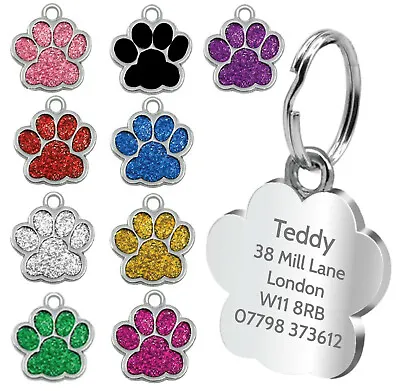£2.80 • Buy Personalised Pet Tags Engraved Dog Cat Charm Glitter Name Collar Animal ID Neck