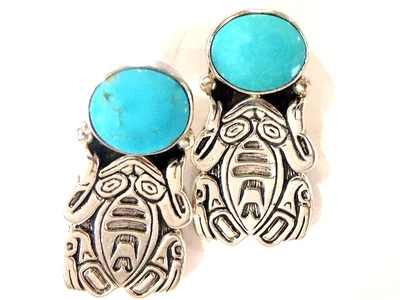 $75 • Buy Signed Carol Feeley Navajo Anglo Shop Sterling Frog Turquoise Earrings