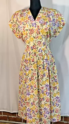 VTG Sunshine Starshine Cottagecore Prairie Floral Dress Midi Tea Garden Party 8 • $19.50
