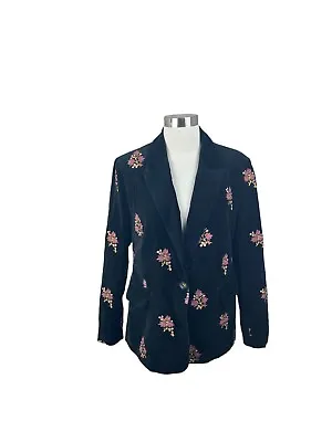 Boden Black Velvet Floral Embroidered Tailored Blazer Jacket  US 8 UK 12 • $39.50