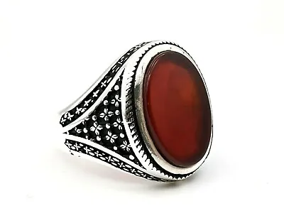 Handmade Men's 925 Sterling Silver Ring Size 11 Red Agate  • $32.99