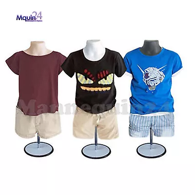 $82.85 • Buy 3 Pack CHILD TORSO MANNEQUIN FORM SET -White Flesh Black  3 Stands  3 Hangers 
