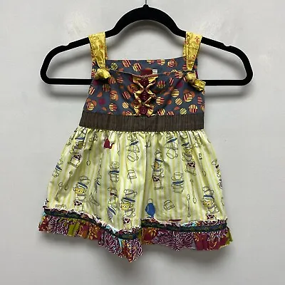 Matilda Jane Girls Multi Character Counts Ruffle Trim Square Neck Apron Dress 6 • $11.21