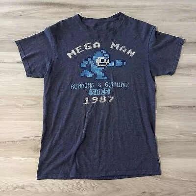 Mega Man Shirt Adult Medium Blue Nintendo Graphic Logo Short Sleeve EUC • $14.95