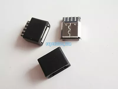 10X Micro USB 5 Pin Female 2-Piece Solder Connector Plug & Black Plasitc Cover • $3.17