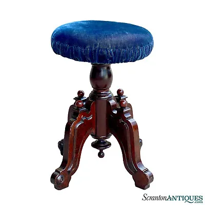$380 • Buy Antique Victorian Mahogany Carved Round Piano Stool Ottoman