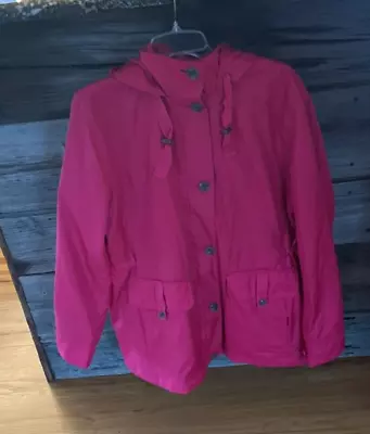 LANDS END Womens XL Pink & Blue Light Hooded Rain Jacket Windbreaker Full Zip • $19.99