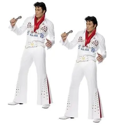 Men's Adults American Eagle Elvis White Jumpsuit Fancy Dress Costume  • £89.99