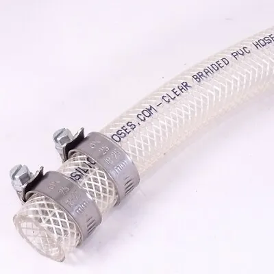 £4.84 • Buy Heavy Duty Braided Clear PVC Hose Pipe - Water Air Fuel + 2 Stainless Tube Clips