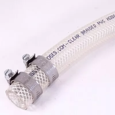 Heavy Duty Braided Clear PVC Hose Pipe - Water Air Fuel + 2 Stainless Tube Clips • £5.60