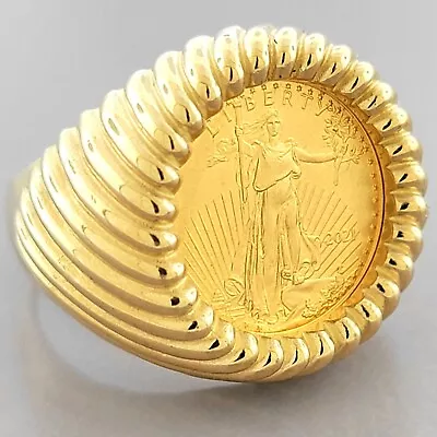 22K 1/10 Oz AMERICAN EAGLE GOLD COIN 14K YELLOW GOLD MEN'S RING HEAVY • $3512.70