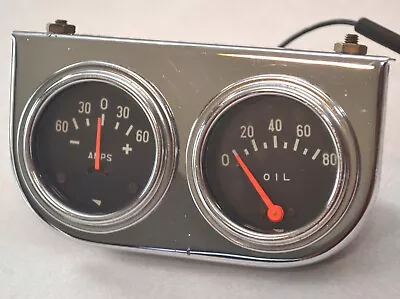 Vintage Accessory Under Dash Oil Pressure & Ammeter Amp Gauge W/ Housing & HW • $35