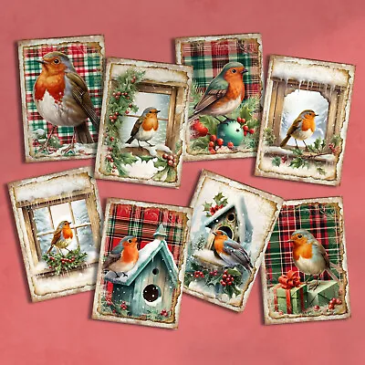 Vintage Christmas Robin Card Toppers Tags Scrapbooking & Journal Supplies Birds • £2.80