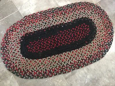 Antique Wool Hand Braided Oval Rug 37 X 21  • $72