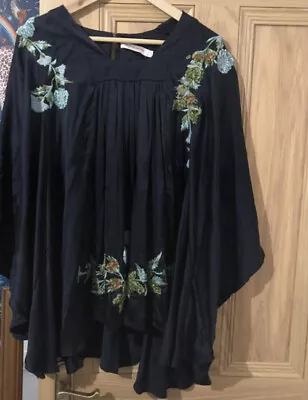 £45 • Buy KATE MOSS TOPSHOP BLACK 100 % SILK FLORAL CAPE BLOUSE TOP Used Uk 8 Kaftan