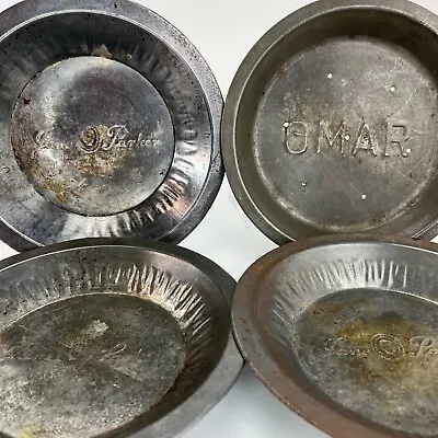 Vintage OMAR Jane Parker Advertising Pie Plate Tin Lot 4 Farmhouse Kitchen Decor • $18