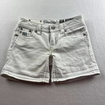 Miss Me Signature White Denim Jean Shorts Distressed Sequins Women's Size 27 • $21.99