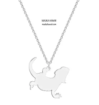 Stainless Gecko Dragon Lizard Silver Silhouette Pendant Necklace 18in Chain New! • $16