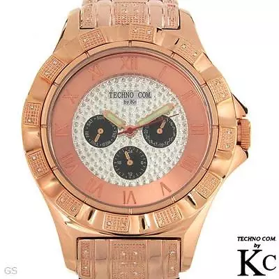 TECHNO COM Gentlemens Day Date Watch W/0.12ctw Genuine Diamond • $195