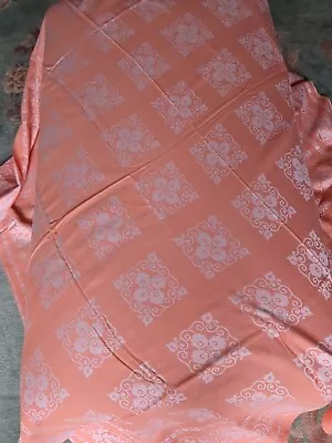 Vintage Salmon Pink Damask Linen Tablecloth • £2.50