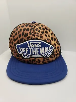 VANS Leopard Print Blue Trucker Hat Snap Back Adjustable Off The Wall • £10.08