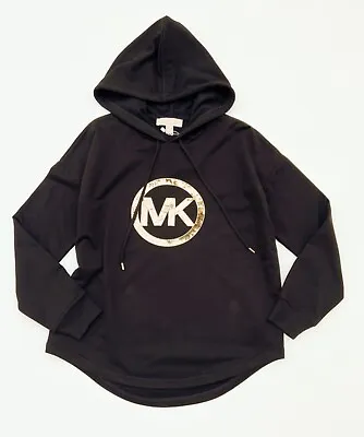 MICHAEL KORS WOMENS HOODIE SWEATSHIRT BLACK MK LOGO GOLD SEQUINS Sz  S M • $65