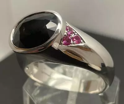 7.78ct Mined Black + Pink Sapphire .925 Sterling Silver Mens Ring Sz 10.75  11gr • $165