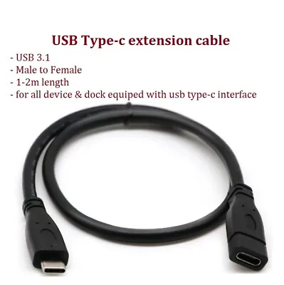 $10.95 • Buy USB 3.1 Type-c Type C Extension Cable USB-C Male To Female Cord Lead 4k Charging