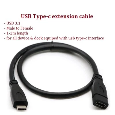 $5.95 • Buy USB 3.1 Type-c Type C Extension Cable USB-C Male To Female Cord Lead 4k Charging