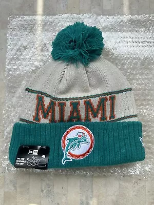 Miami Dolphins New Era Men's 2023 Sideline Aqua Historic Knit Pom Beanie • $69.99