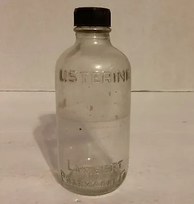 Vintage Listerine Bottle Clear Glass With Lid Lambert Pharmacal 5 1/2 “ Tall • $12