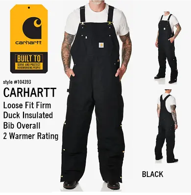 CARHARTT Bib Overalls ADULT 2XL XXL BLACK Insulated NEW Loose Fit MENS Lined NWT • $94.98