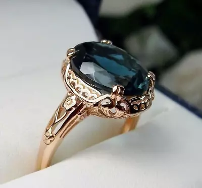 Edwardian Vintage 2.50Ct London Blue Topaz Solitaire Ring 14K Rose Gold Plated • $144.10