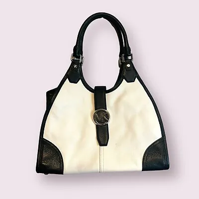 Michael Kors Hudson Large Leather Shoulder Bag Tote Black/White Two-Toned • $200