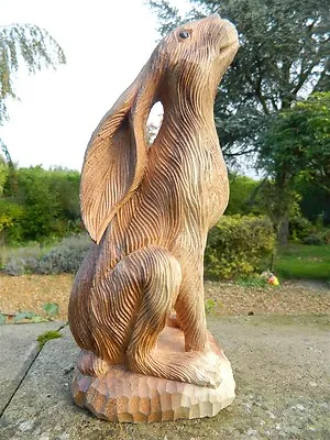 Wooden Hare Carving - Large Hand Carved Moon Gazing Hare 30cm • £69.99