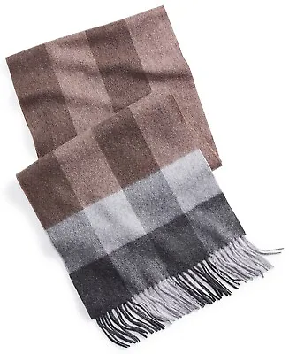 Club Room Men's 100% Cashmere Plaid Scarf Tan Grey • $12.76