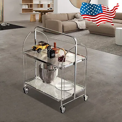 Serving Cart Dining Car Folding Rolling Trolley Glass Bar Storage Shelf Trolley • $126