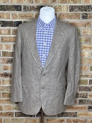 Vintage Bill Blass Tweed Blazer Jacket Wool Brown Tweed Mens 2 Buttons 40L • $35
