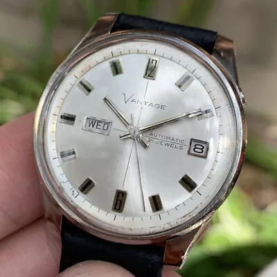 Vintage 60's Vantage Day Date Automatic Stainless Steel Wristwatch - SERVICED • $189