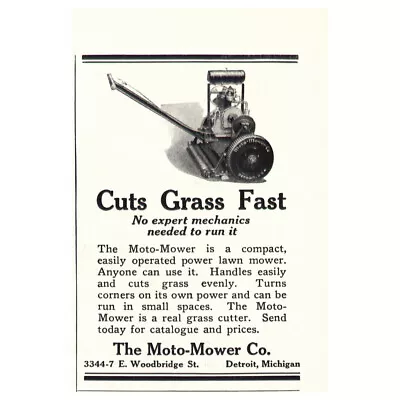 1923 Moto Mower: Cuts Grass Fast Vintage Print Ad • $7.25