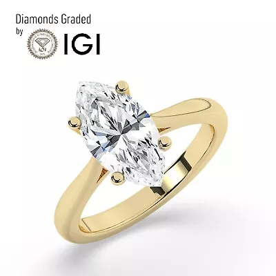 IGI 2CT  Solitaire Lab-Grown Marquise Diamond Engagement Ring 18K Yellow Gold • $1768.90