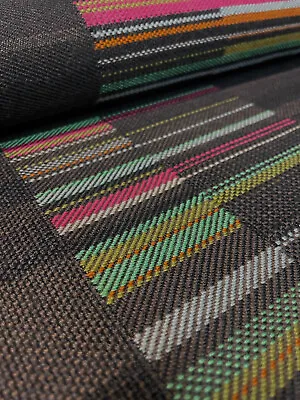 32 In. Maharam Colorfield Walnut Black Brown Pink Stripe Wool Upholstery Fabric • $99.20