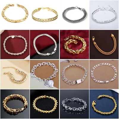 925 Silver Curb Link Chain Bracelet Men Women Party Band Bangle Jewelry Gifts • £3.71