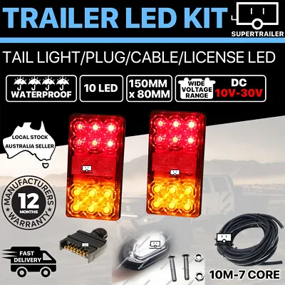 LED Trailer Tail Light Kit Pair Plug 10m 7 Core Wire Caravan Ute 7 Pin Flat • $59.95