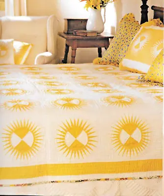 Mariner's Compass In Yellow --------  Vintage Patchwork Quilt & Pillow Pattern • $4.99
