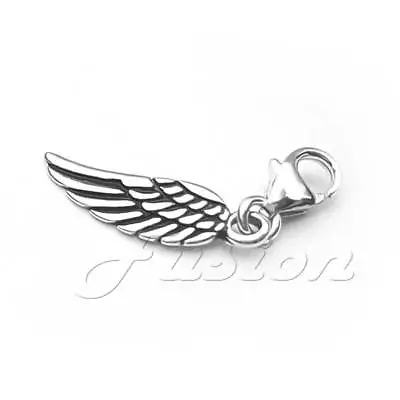 Solid .925 Sterling Silver Angel Wing Charm Clip-on ADD CHARM TO BRACELET CH23 • £7.99