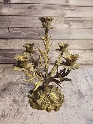 Brass Candelabra Vintage Ornate 4-Arm 5 Candle  10.5  Tall • $175