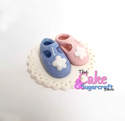 Baby Blue & Pink Booties Cake Decoration Topper Ceramic Baby Shower Christening • £6.48