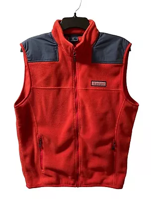 Vineyard Vines Fleece Vest Mens Medium Red Full Zip Pockets Outdoor Preppy • $27.89