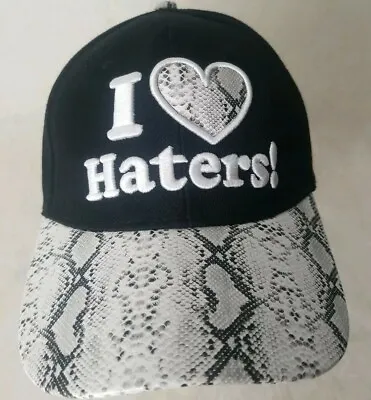 I Love Haters! Faux Snakeskin Snapback Embroidered White & Black Hat Cap  • $25